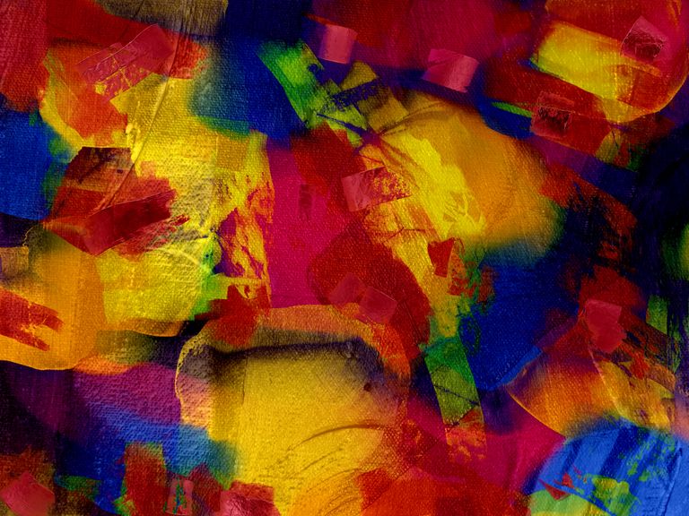 Colorful abstract expressionism painting with vibrant hues and dynamic textures.