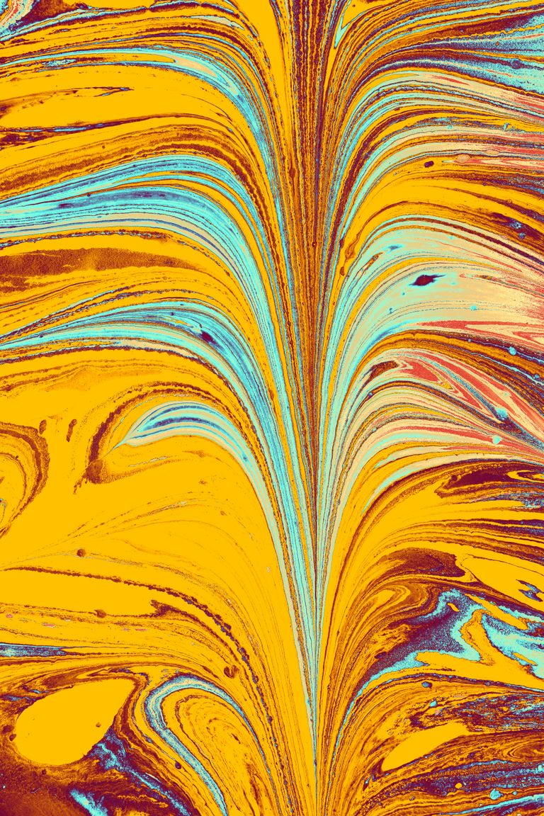 Colorful abstract fluid art with striking yellow and blue swirls, creating a dynamic visual pattern.